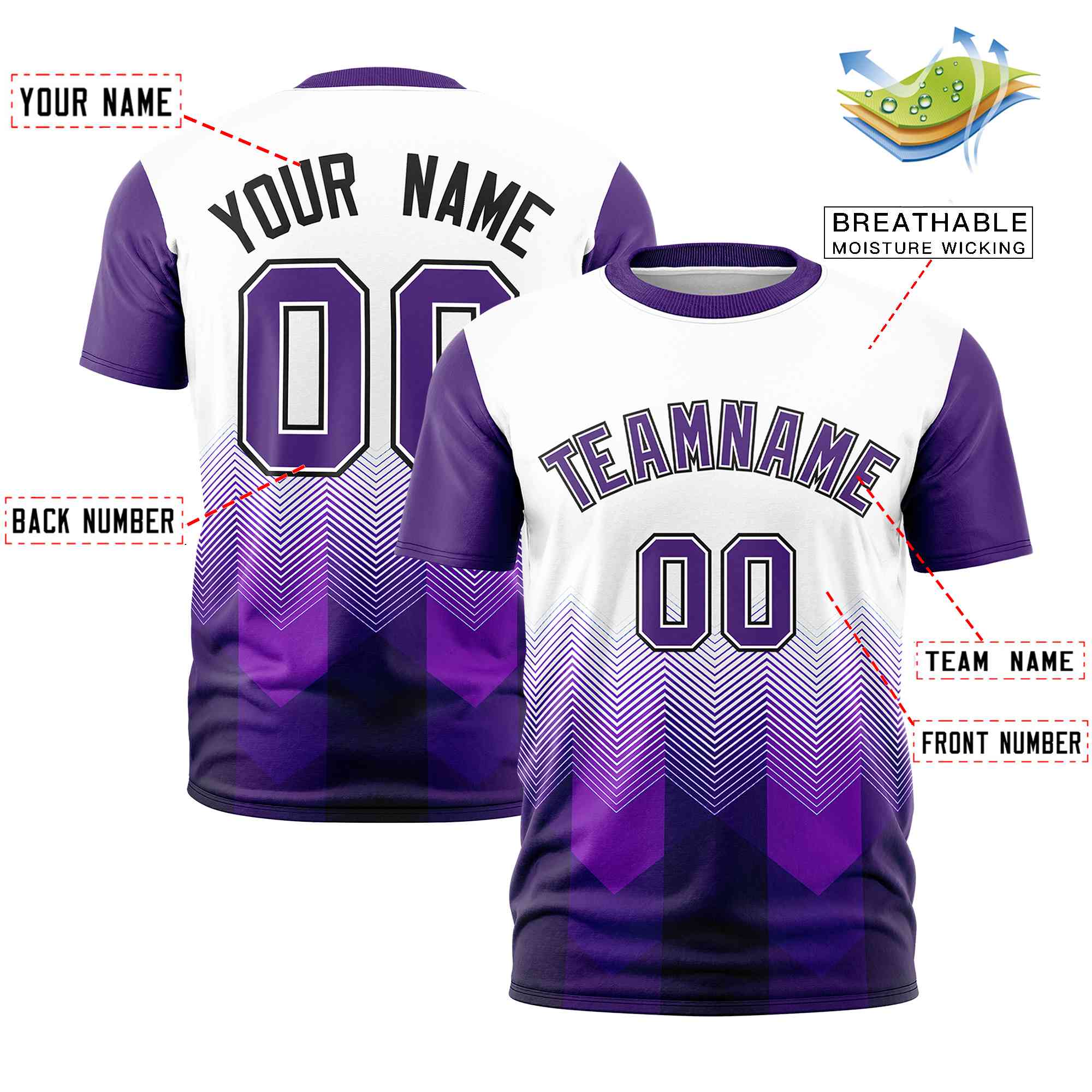 Custom White Purple Gradient Ripple Fashion Raglan Sleeves Performance T-Shirt