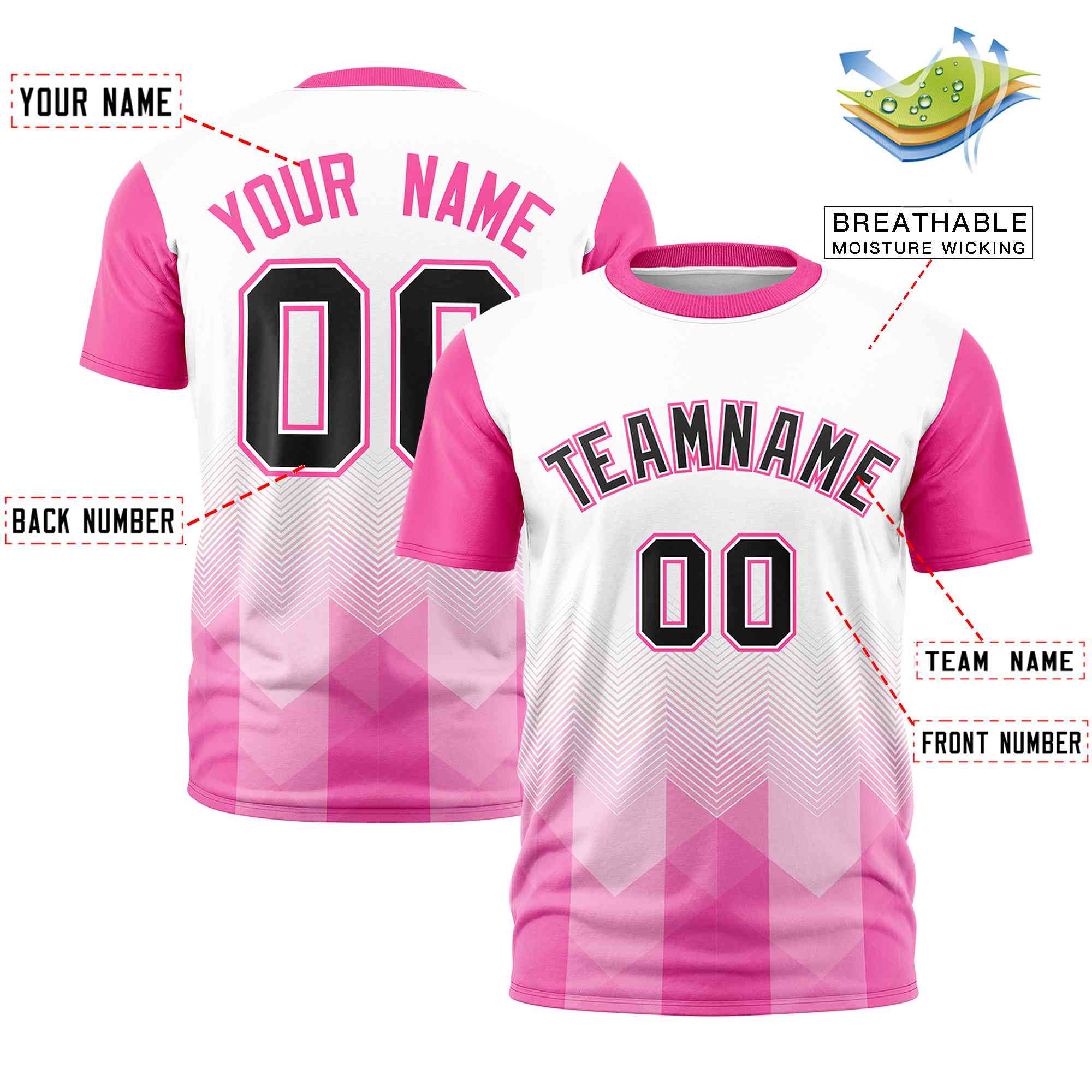 Custom White Pink Gradient Ripple Fashion Raglan Sleeves Performance T-Shirt