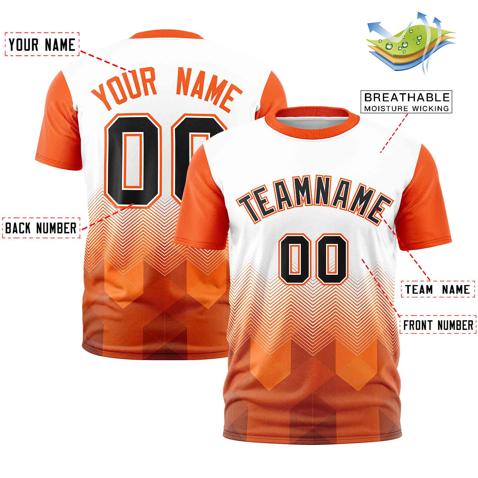 Custom White Orange Gradient Ripple Fashion Raglan Sleeves Performance T-Shirt