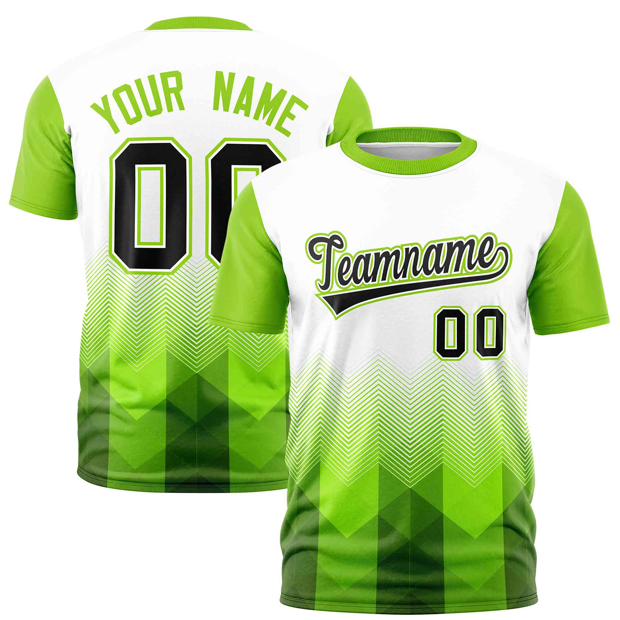 Custom White Neon Green Gradient Ripple Fashion Raglan Sleeves Performance T-Shirt