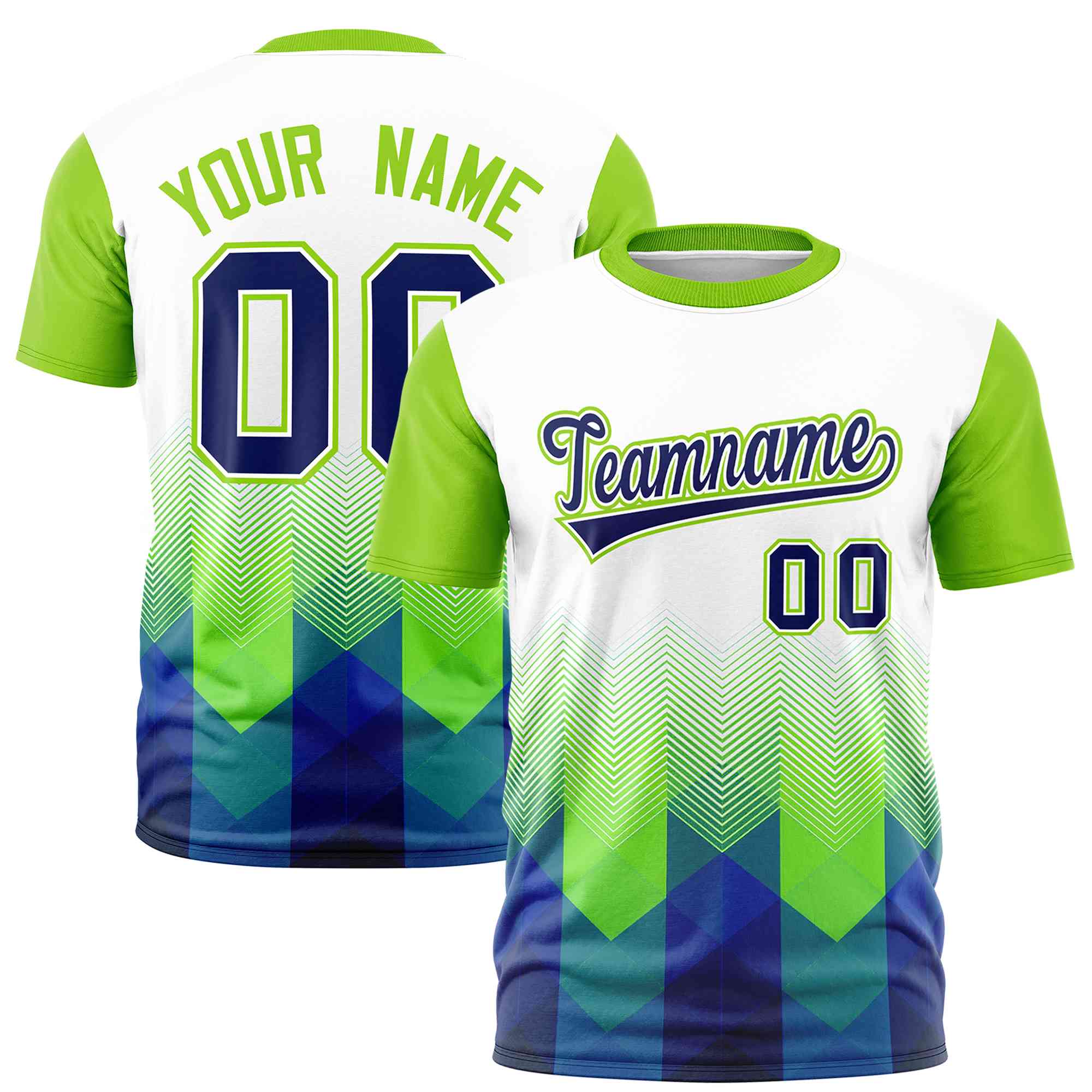 Custom White Neon Green Gradient Ripple Fashion Raglan Sleeves Performance T-Shirt