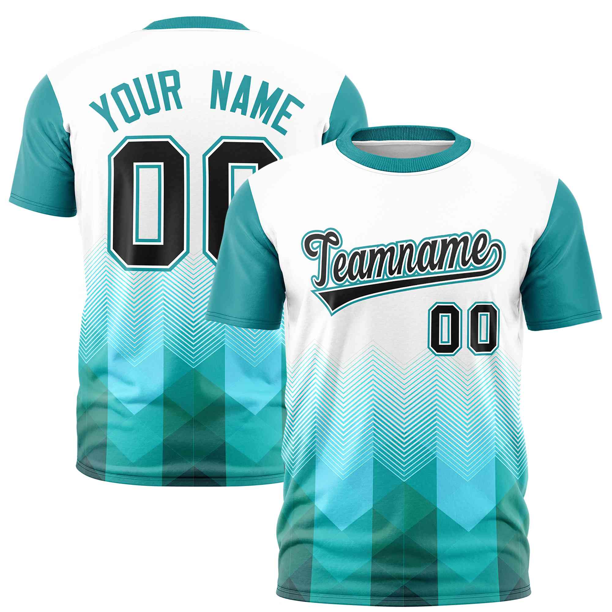 Custom White Aqua Gradient Ripple Fashion Raglan Sleeves Performance T-Shirt