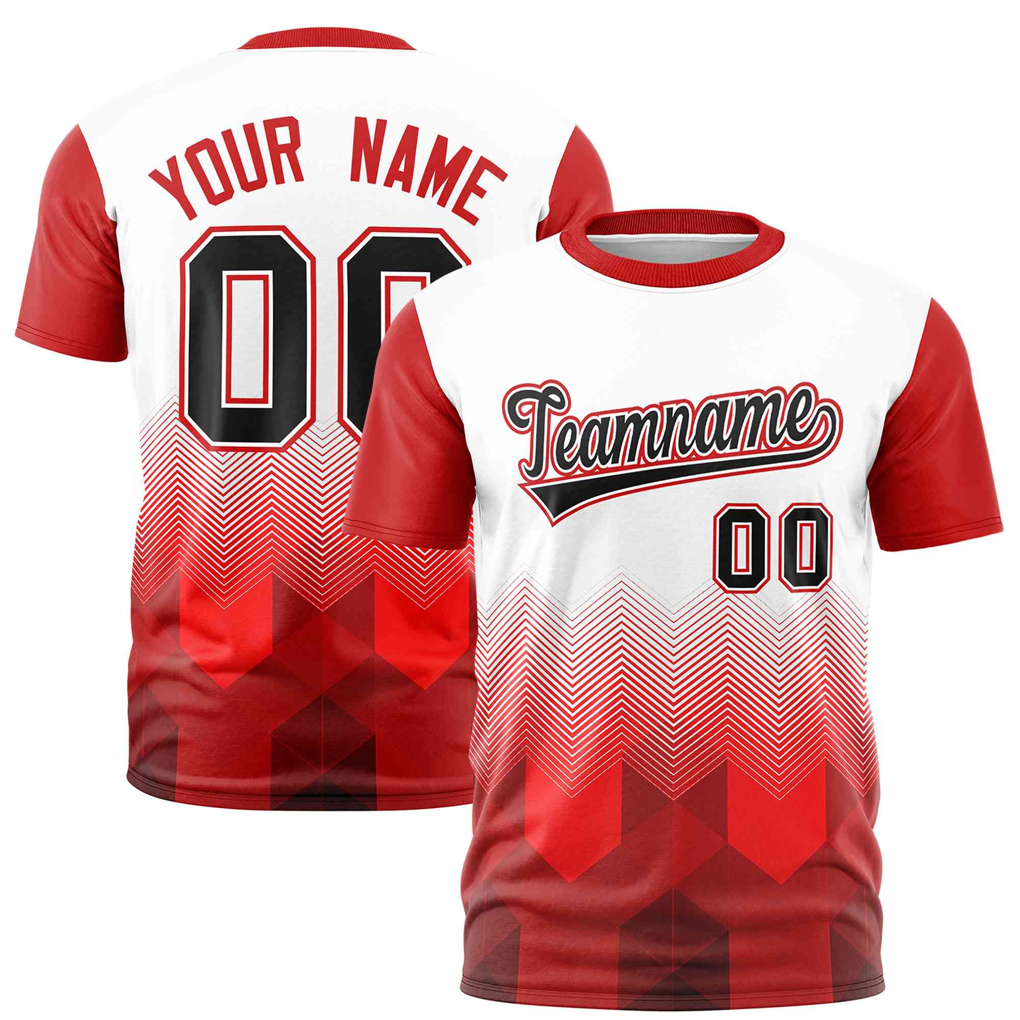 Custom White Red Gradient Ripple Fashion Raglan Sleeves Performance T-Shirt