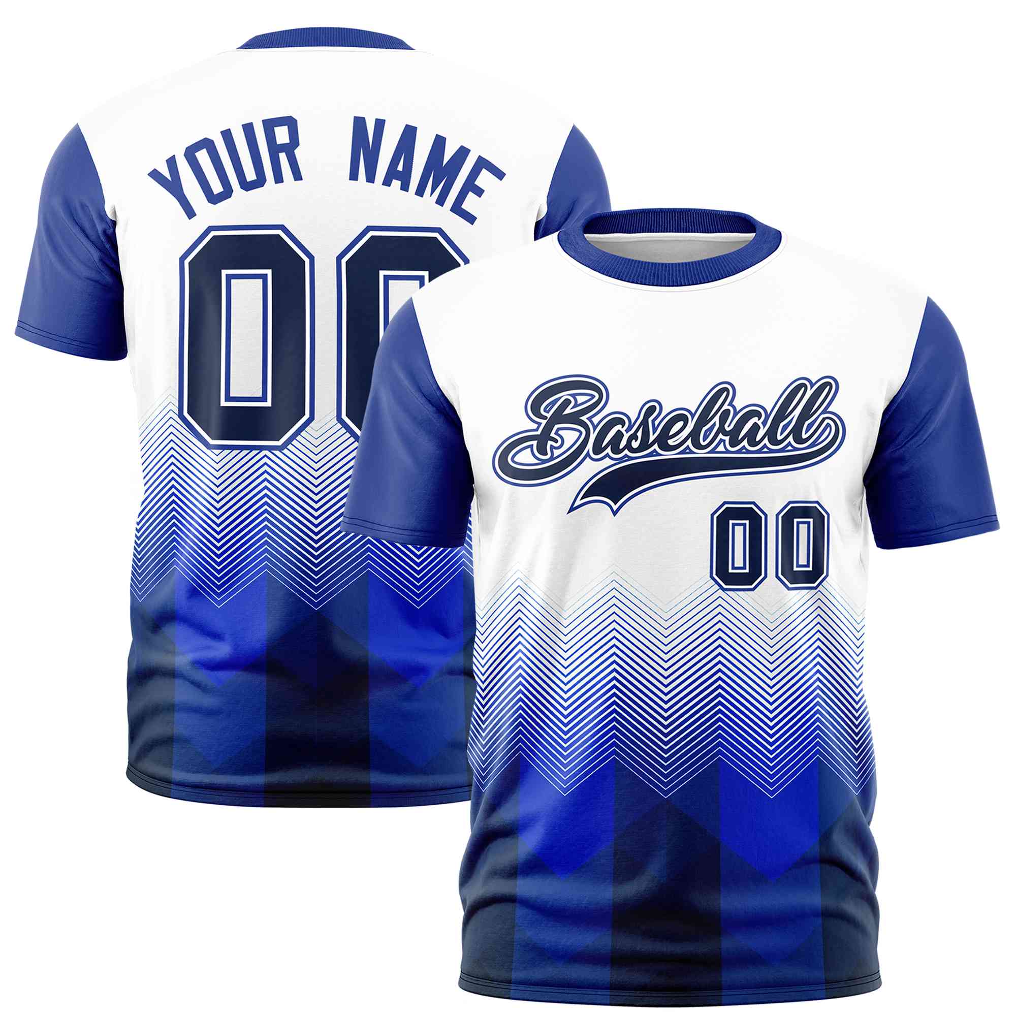 Custom White Royal Gradient Ripple Fashion Raglan Sleeves Performance T-Shirt