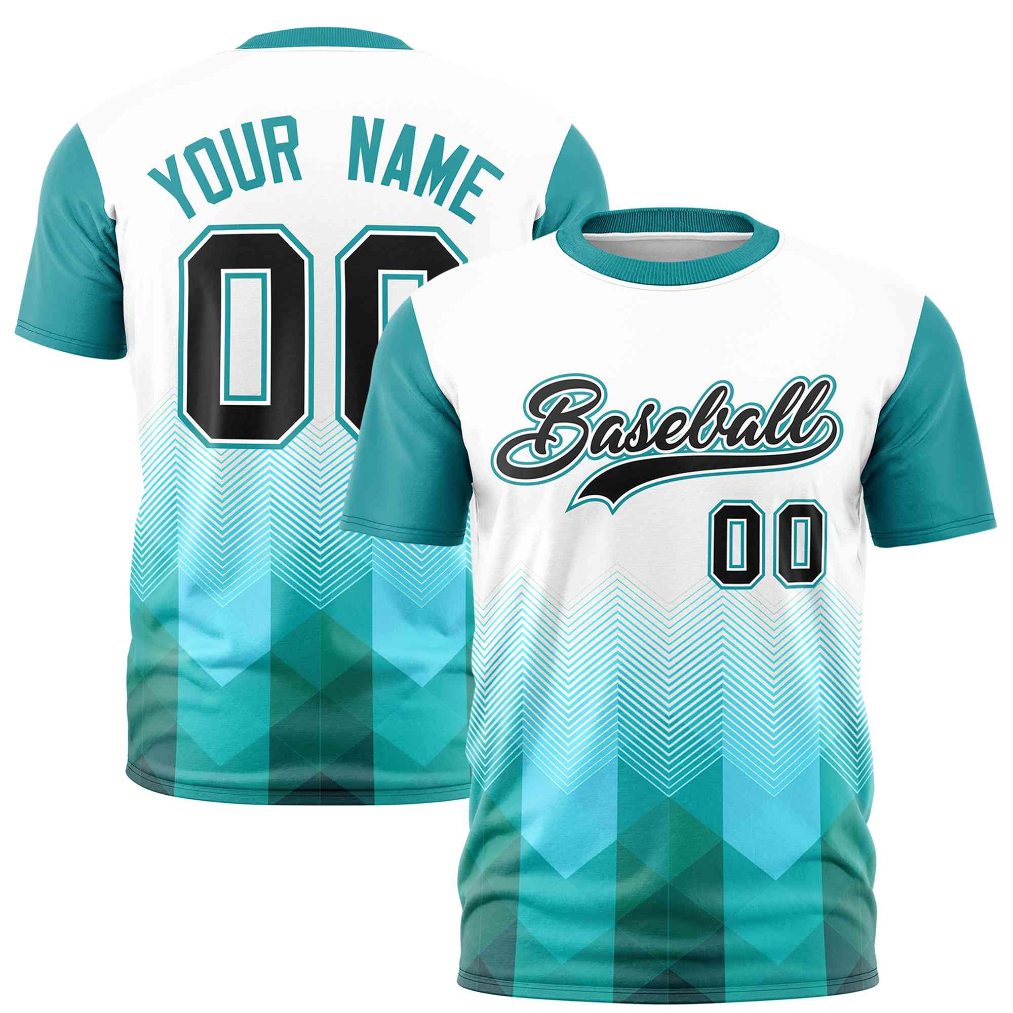 Custom White Aqua Gradient Ripple Fashion Raglan Sleeves Performance T-Shirt