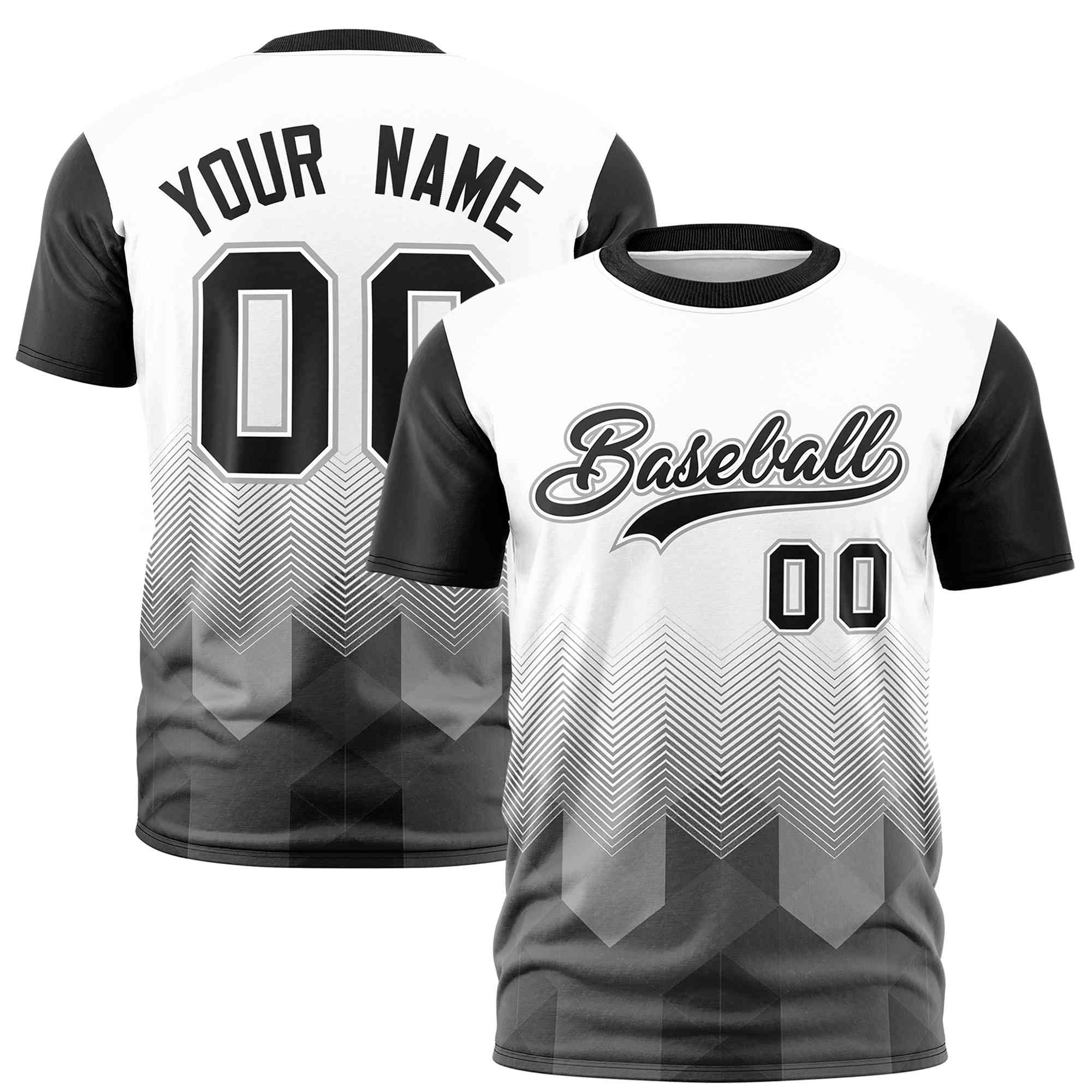 Custom White Black Gradient Ripple Fashion Raglan Sleeves Performance T-Shirt