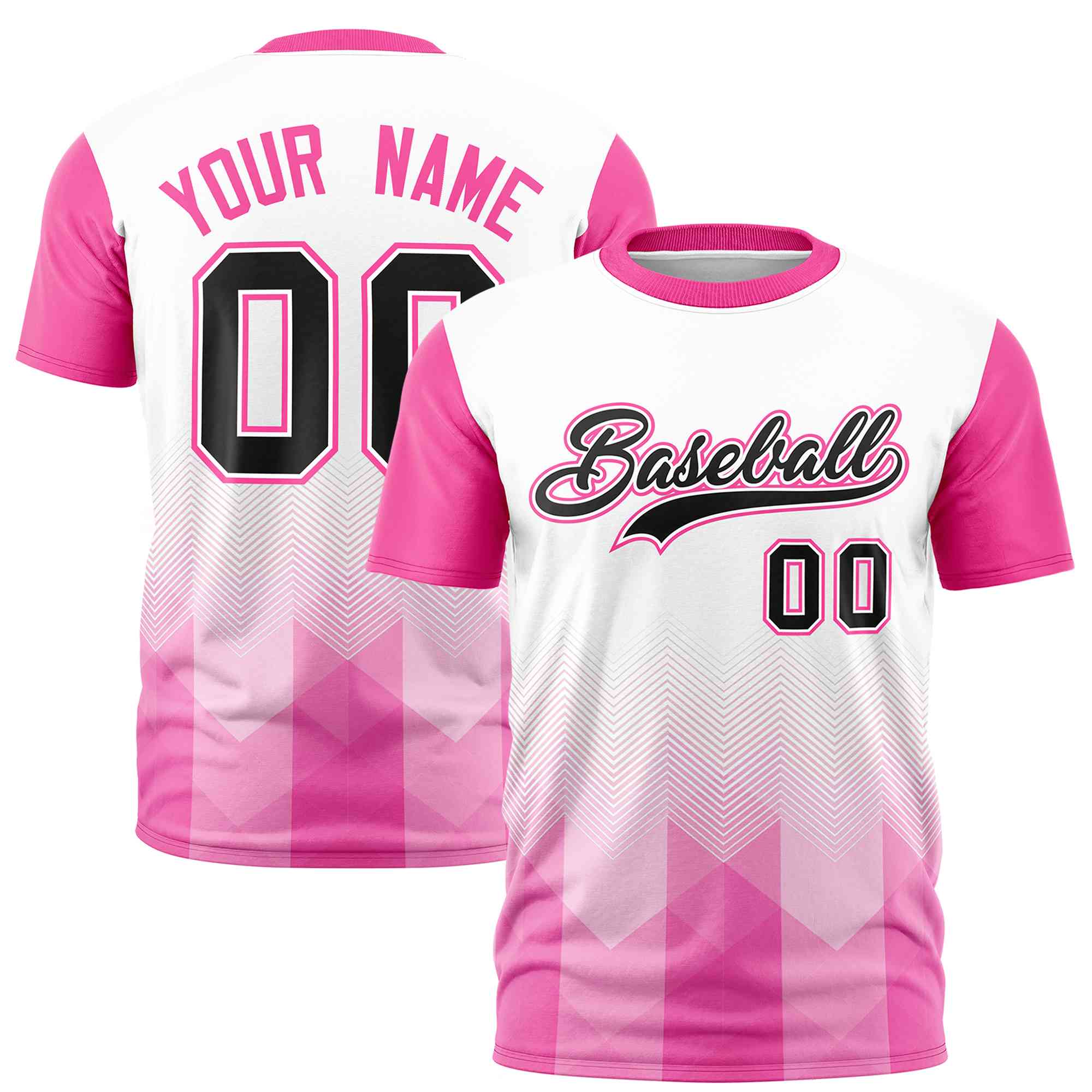 Custom White Pink Gradient Ripple Fashion Raglan Sleeves Performance T-Shirt