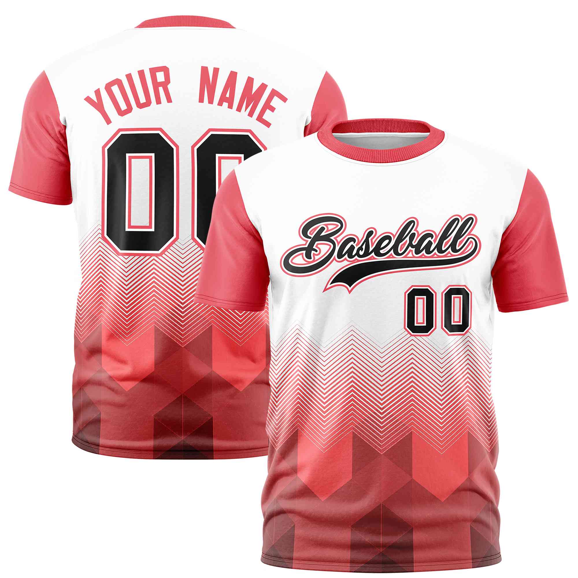 Custom White Light Red Gradient Ripple Fashion Raglan Sleeves Performance T-Shirt