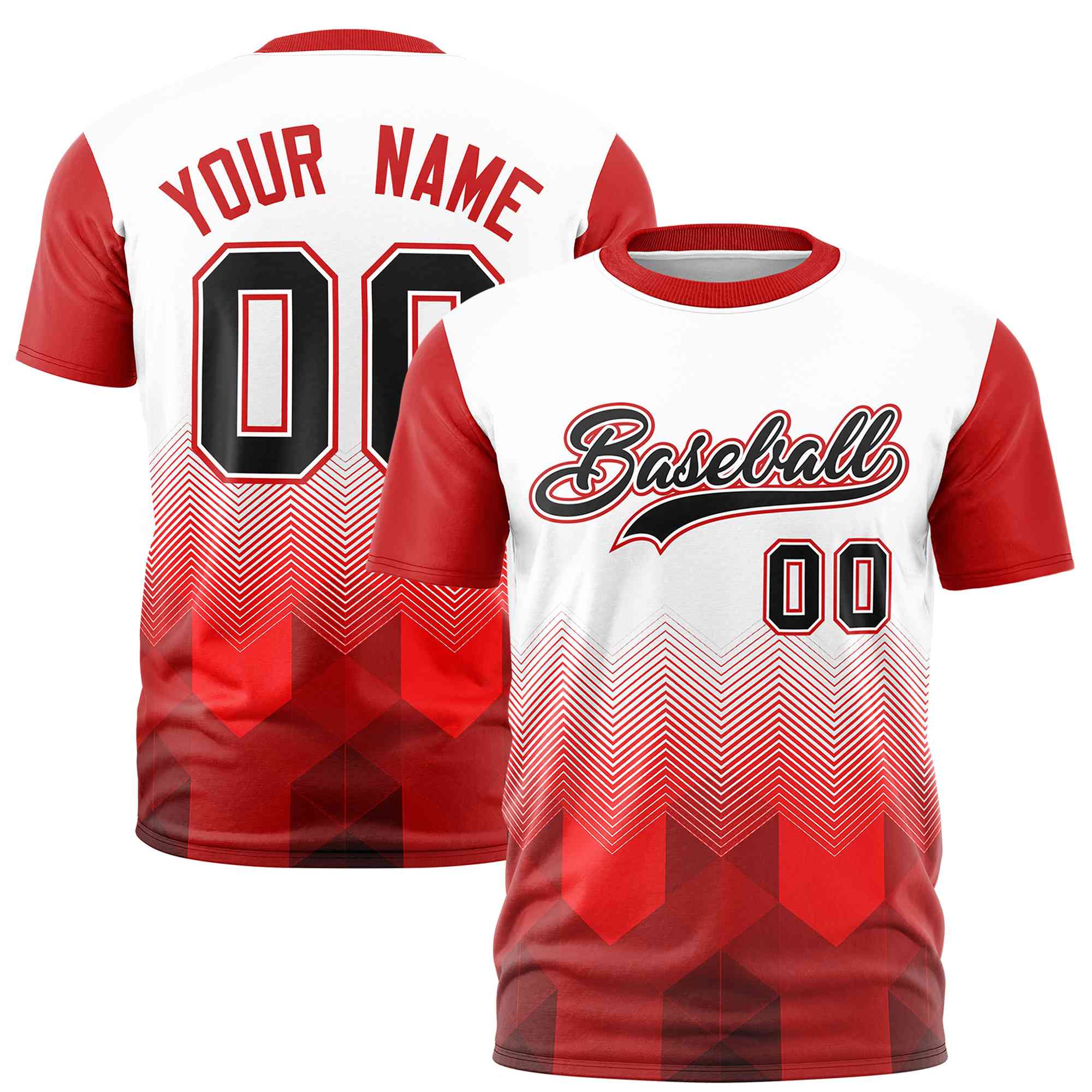 Custom White Red Gradient Ripple Fashion Raglan Sleeves Performance T-Shirt