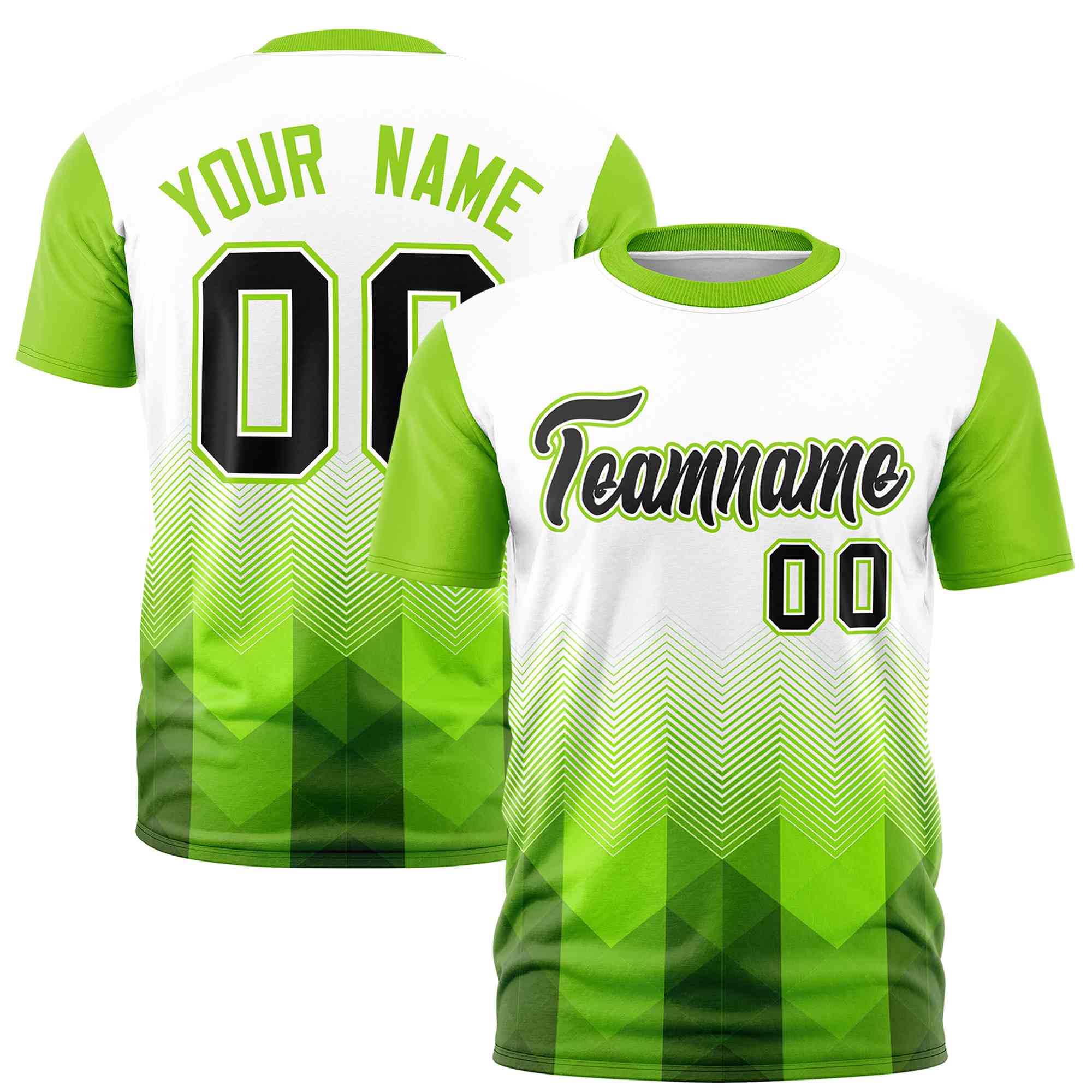 Custom White Neon Green Gradient Ripple Fashion Raglan Sleeves Performance T-Shirt