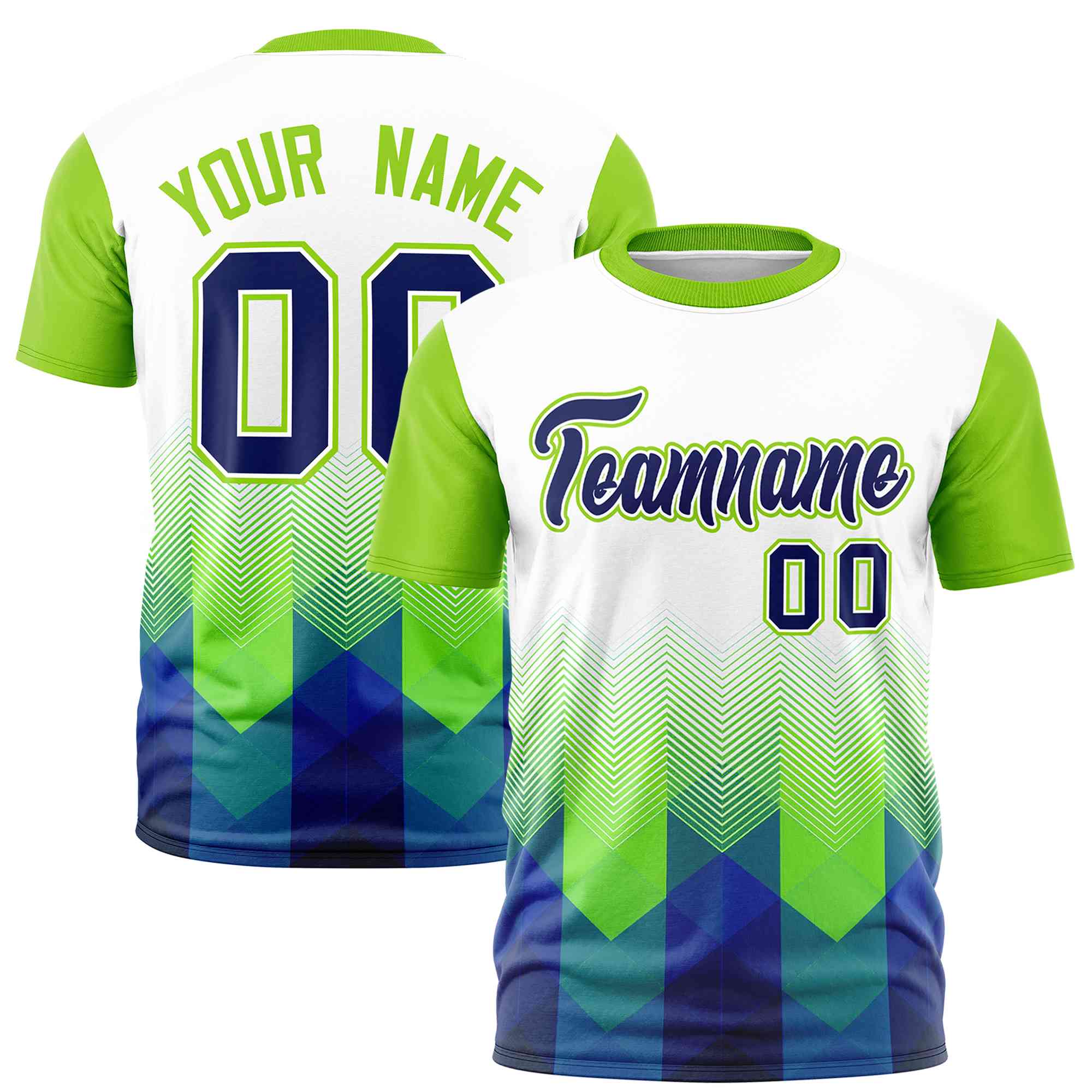 Custom White Neon Green Gradient Ripple Fashion Raglan Sleeves Performance T-Shirt