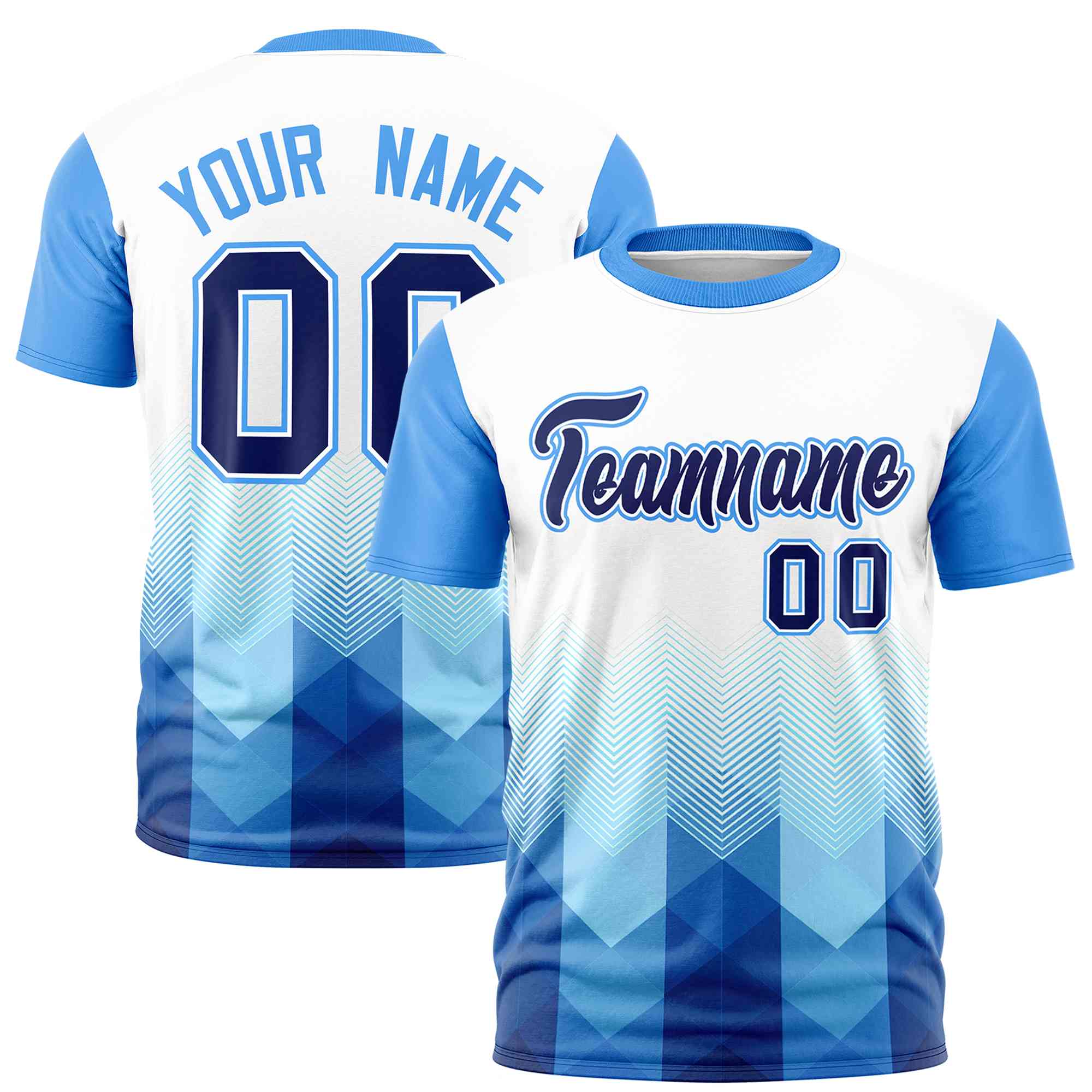 Custom White Powder Blue Gradient Ripple Fashion Raglan Sleeves Performance T-Shirt