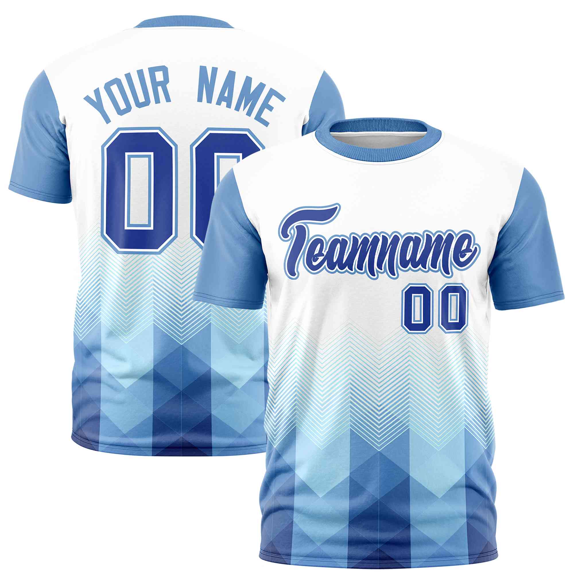 Custom White Light Blue Gradient Ripple Fashion Raglan Sleeves Performance T-Shirt