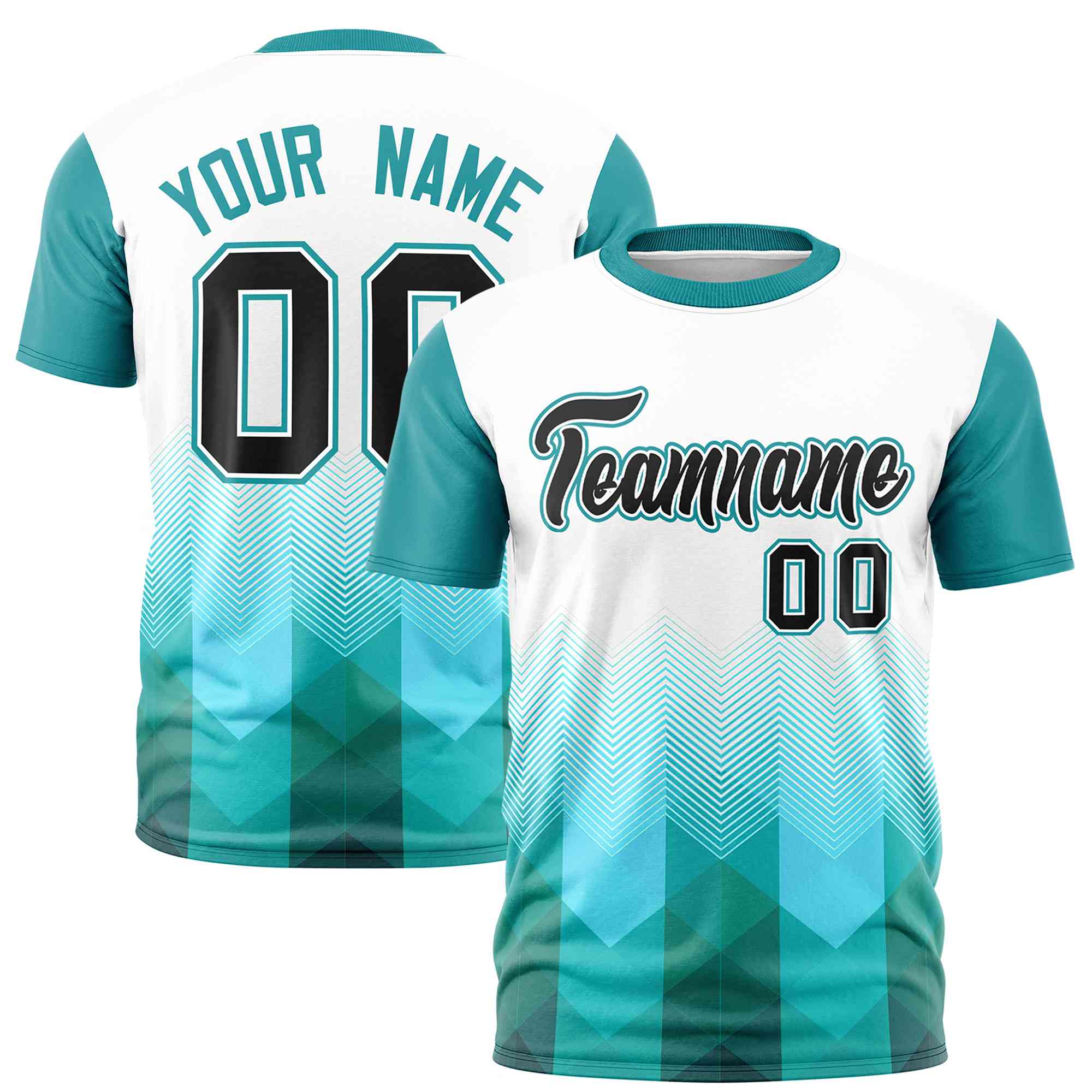 Custom White Aqua Gradient Ripple Fashion Raglan Sleeves Performance T-Shirt