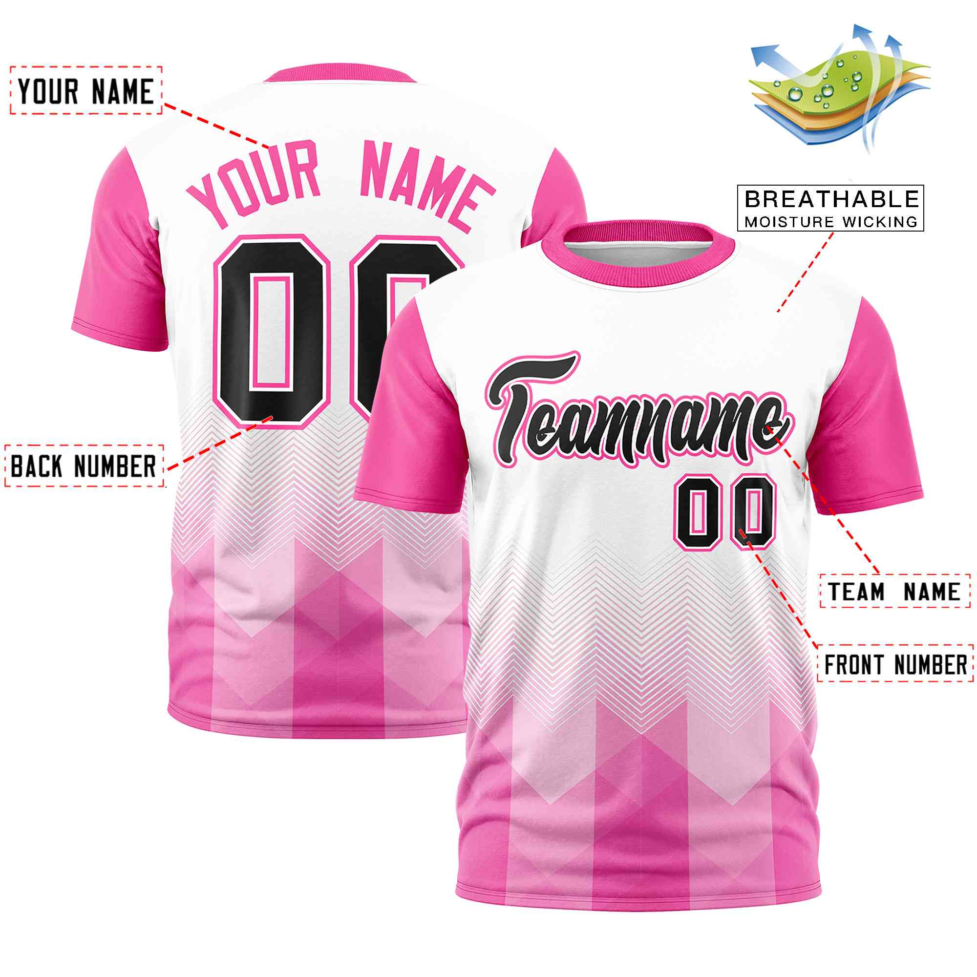 Custom White Pink Gradient Ripple Fashion Raglan Sleeves Performance T-Shirt