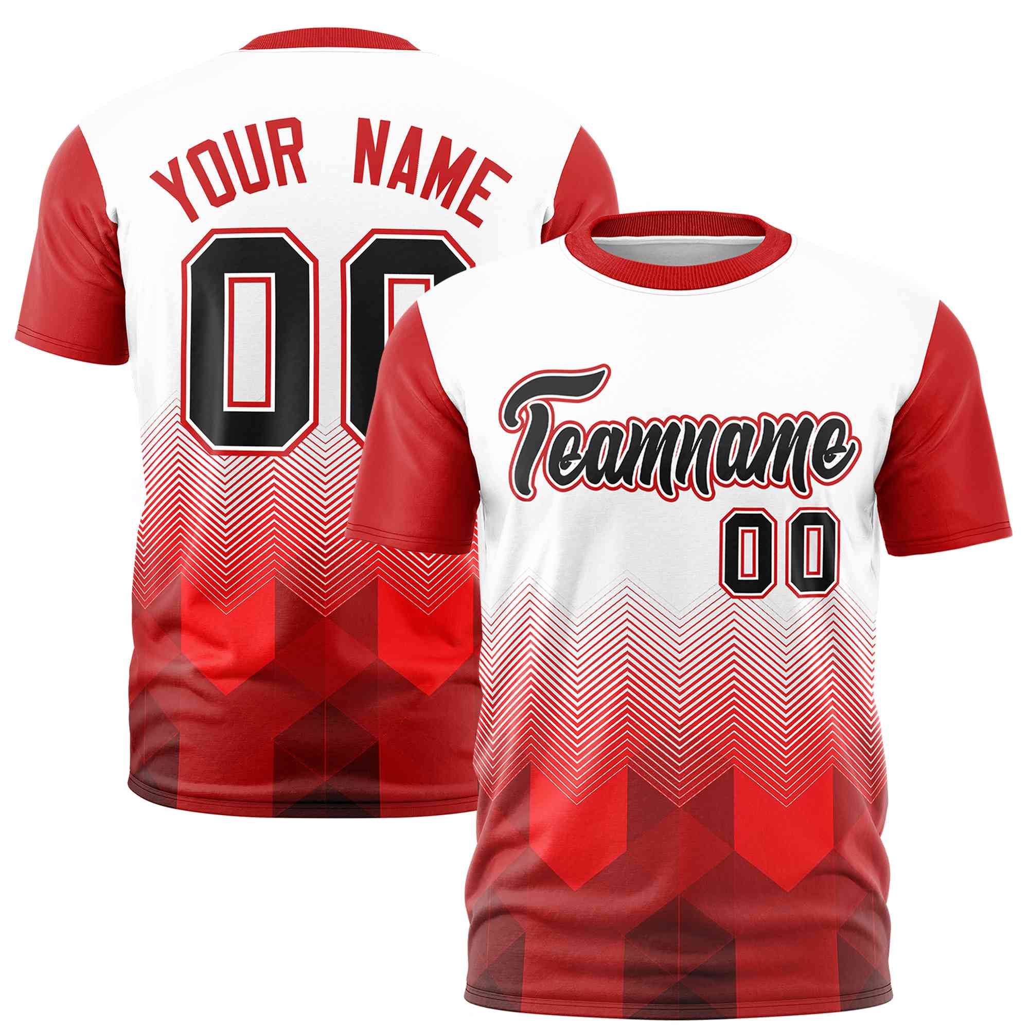 Custom White Red Gradient Ripple Fashion Raglan Sleeves Performance T-Shirt