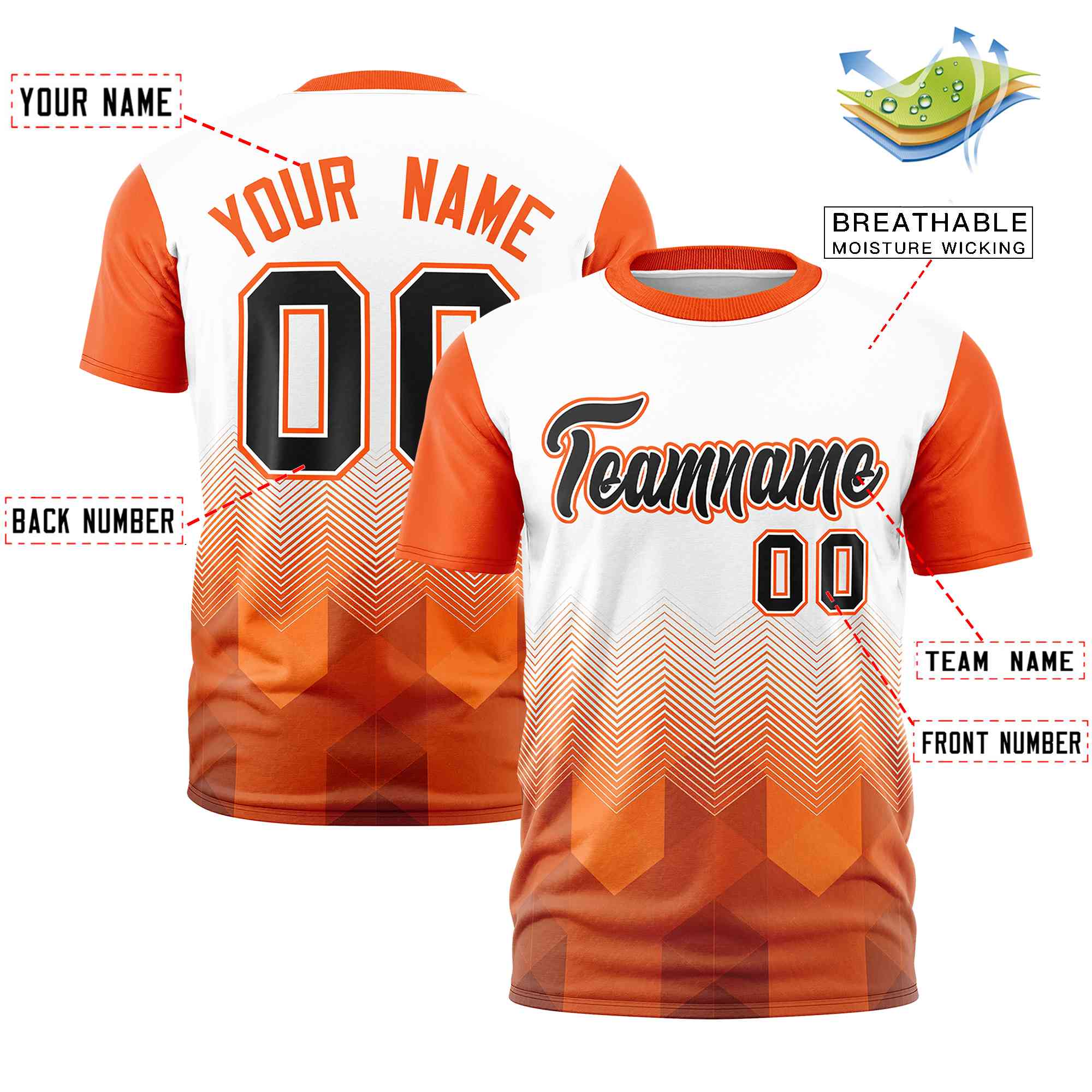 Custom White Orange Gradient Ripple Fashion Raglan Sleeves Performance T-Shirt