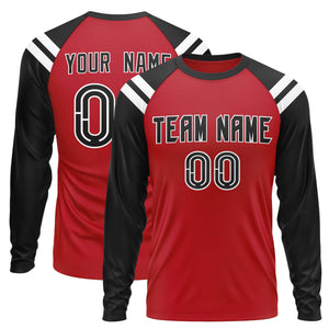 Custom Red Black-White Crew Neck Personalized Raglan Long Sleeve Performance T-Shirt