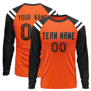 Custom Orange Black-White Crew Neck Personalized Raglan Long Sleeve Performance T-Shirt