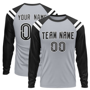 Custom Gray Black-White Crew Neck Personalized Raglan Long Sleeve Performance T-Shirt