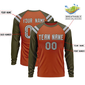 Custom Texas Orange Olive-Gray Crew Neck Personalized Raglan Long Sleeve Performance T-Shirt