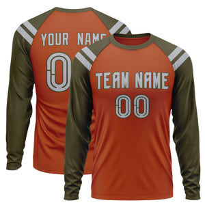 Custom Texas Orange Olive-Gray Crew Neck Personalized Raglan Long Sleeve Performance T-Shirt