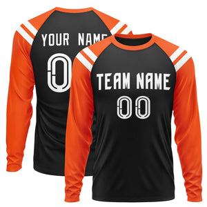 Custom Black Orange-White Crew Neck Personalized Raglan Long Sleeve Performance T-Shirt