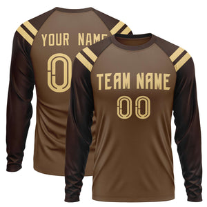 Custom Light Brown Brown-Khaki Crew Neck Personalized Raglan Long Sleeve Performance T-Shirt