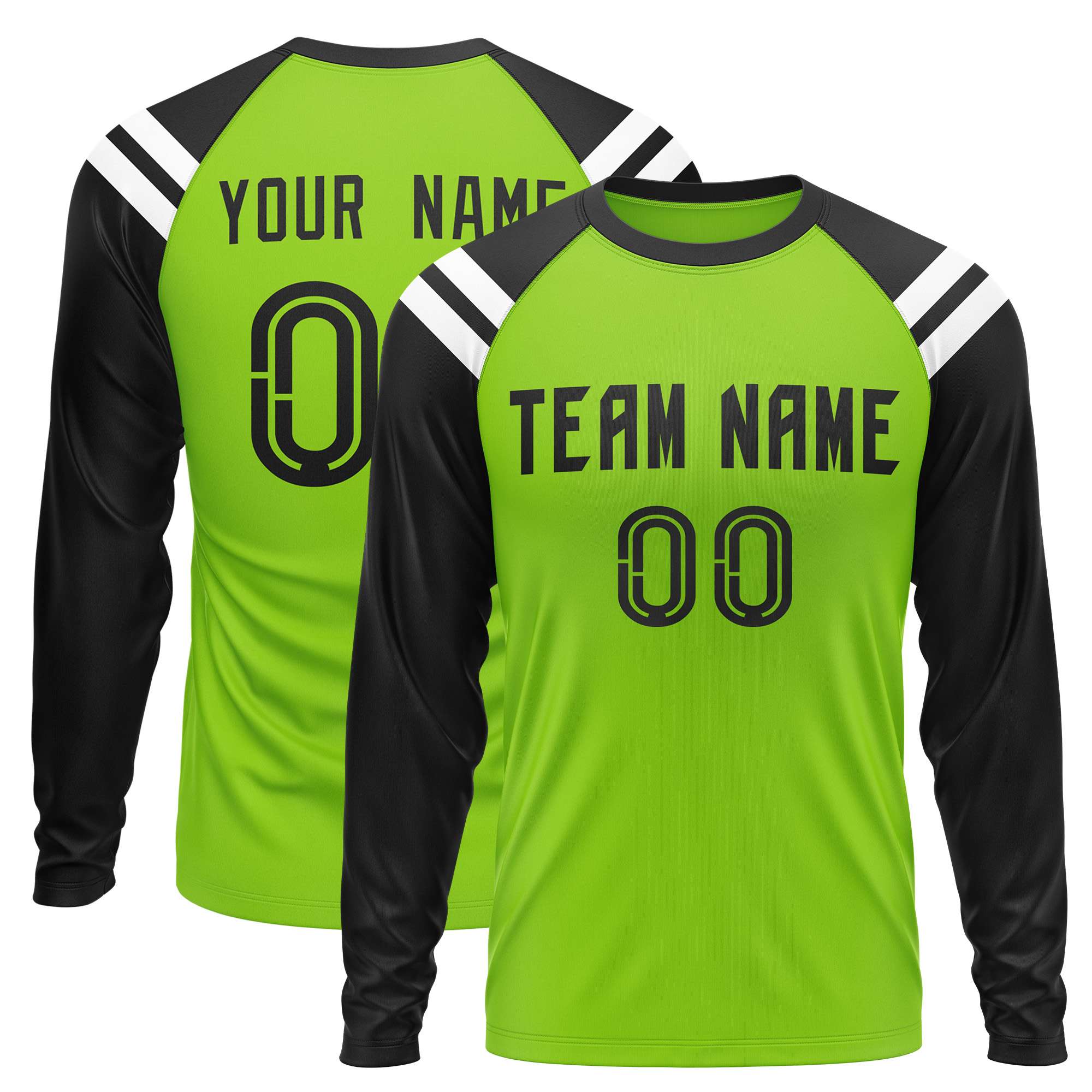 Custom Neon Green Black-White Crew Neck Personalized Raglan Long Sleeve Performance T-Shirt