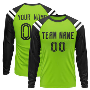 Custom Neon Green Black-White Crew Neck Personalized Raglan Long Sleeve Performance T-Shirt