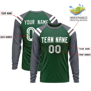 Custom Green Dark Gray-White Crew Neck Personalized Raglan Long Sleeve Performance T-Shirt