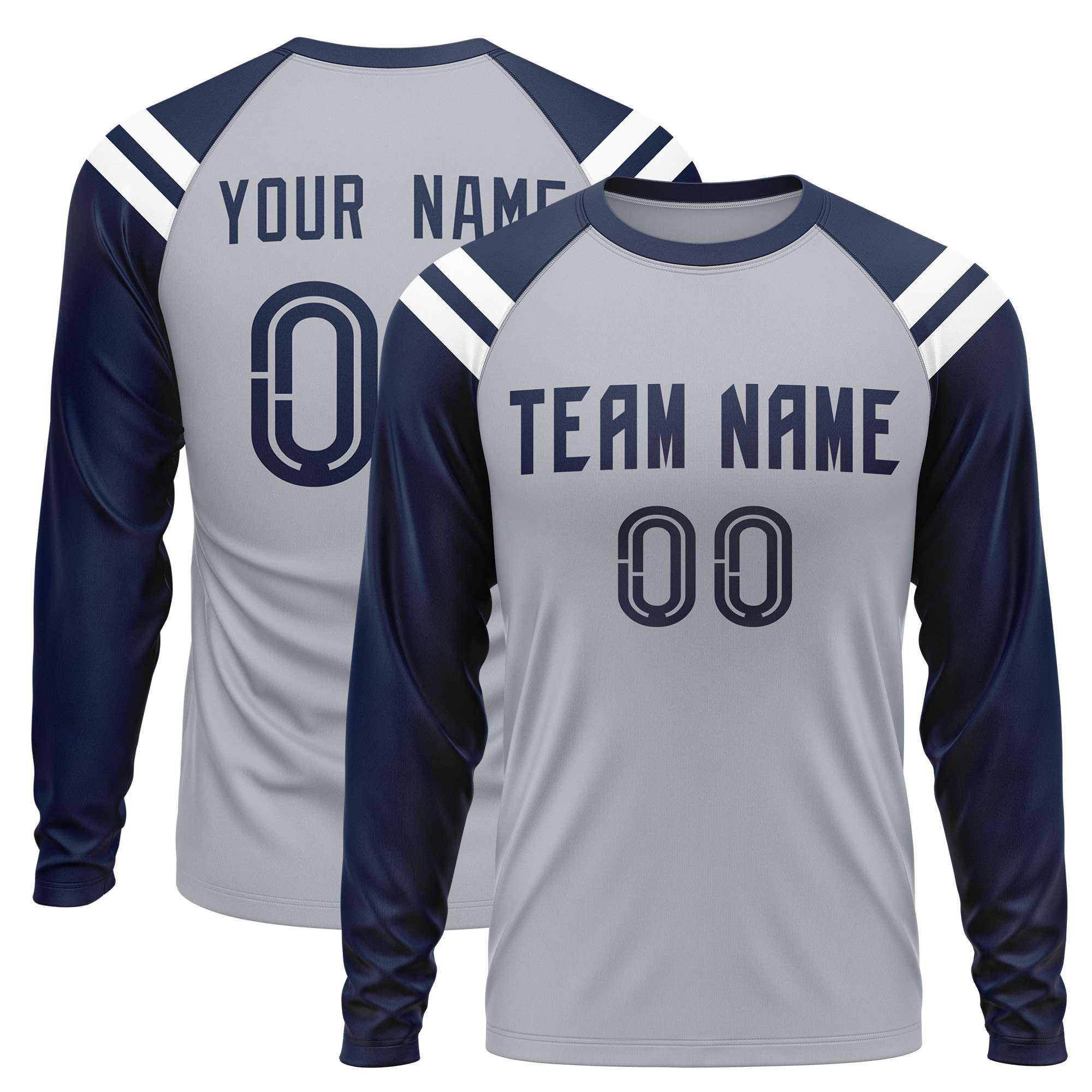 Custom Dark Gray Navy-White Crew Neck Personalized Raglan Long Sleeve Performance T-Shirt