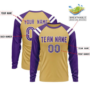 Custom Old Gold Purple-White Crew Neck Personalized Raglan Long Sleeve Performance T-Shirt