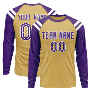 Custom Old Gold Purple-White Crew Neck Personalized Raglan Long Sleeve Performance T-Shirt