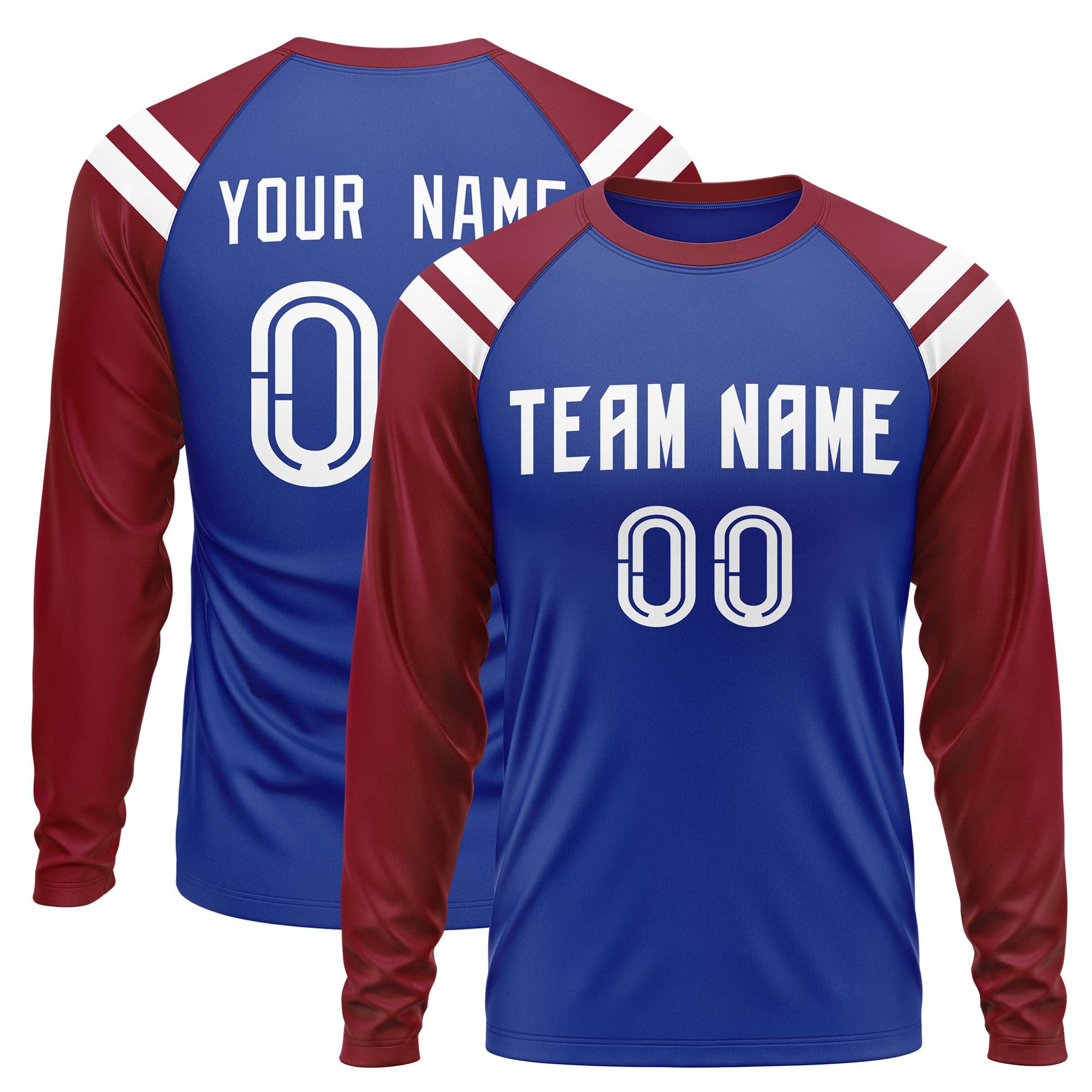 Custom Royal Crimson-White Crew Neck Personalized Raglan Long Sleeve Performance T-Shirt