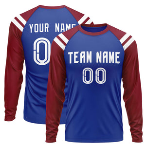 Custom Royal Crimson-White Crew Neck Personalized Raglan Long Sleeve Performance T-Shirt