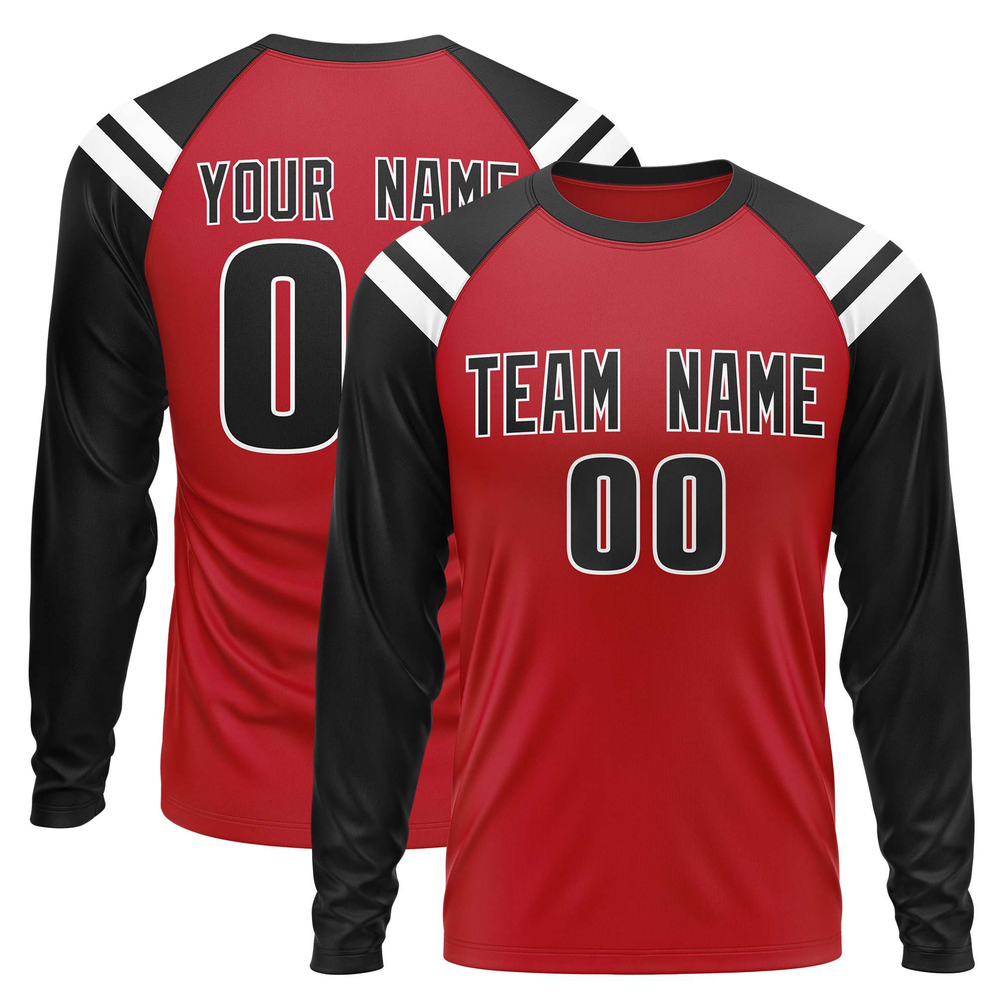 Custom Red Black-White Crew Neck Personalized Raglan Long Sleeve Performance T-Shirt