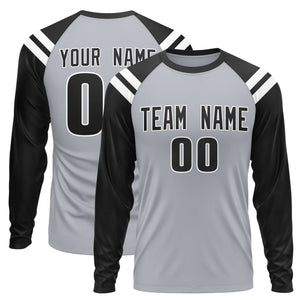 Custom Gray Black-White Crew Neck Personalized Raglan Long Sleeve Performance T-Shirt