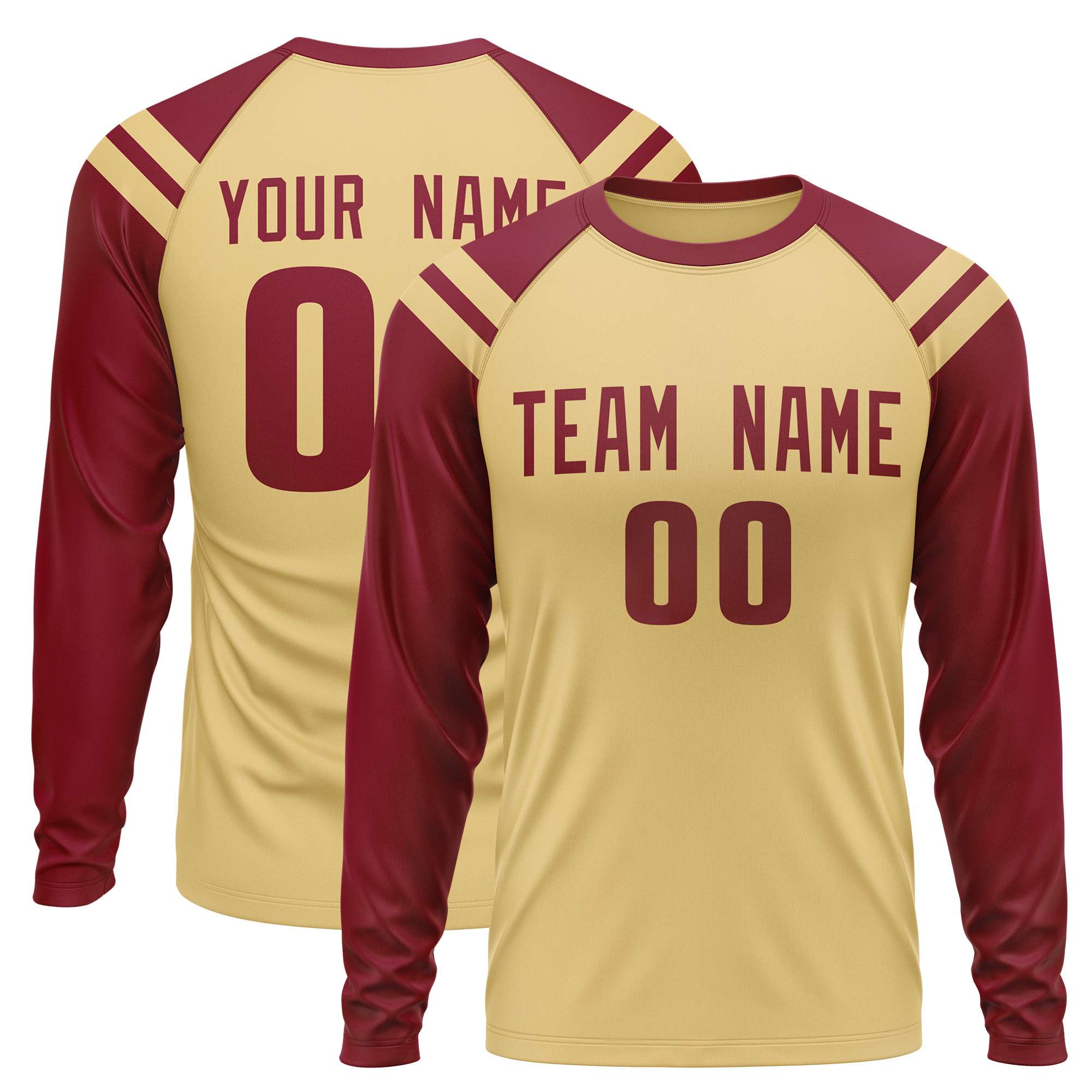 Custom Khaki Crimson-Khaki Crew Neck Personalized Raglan Long Sleeve Performance T-Shirt