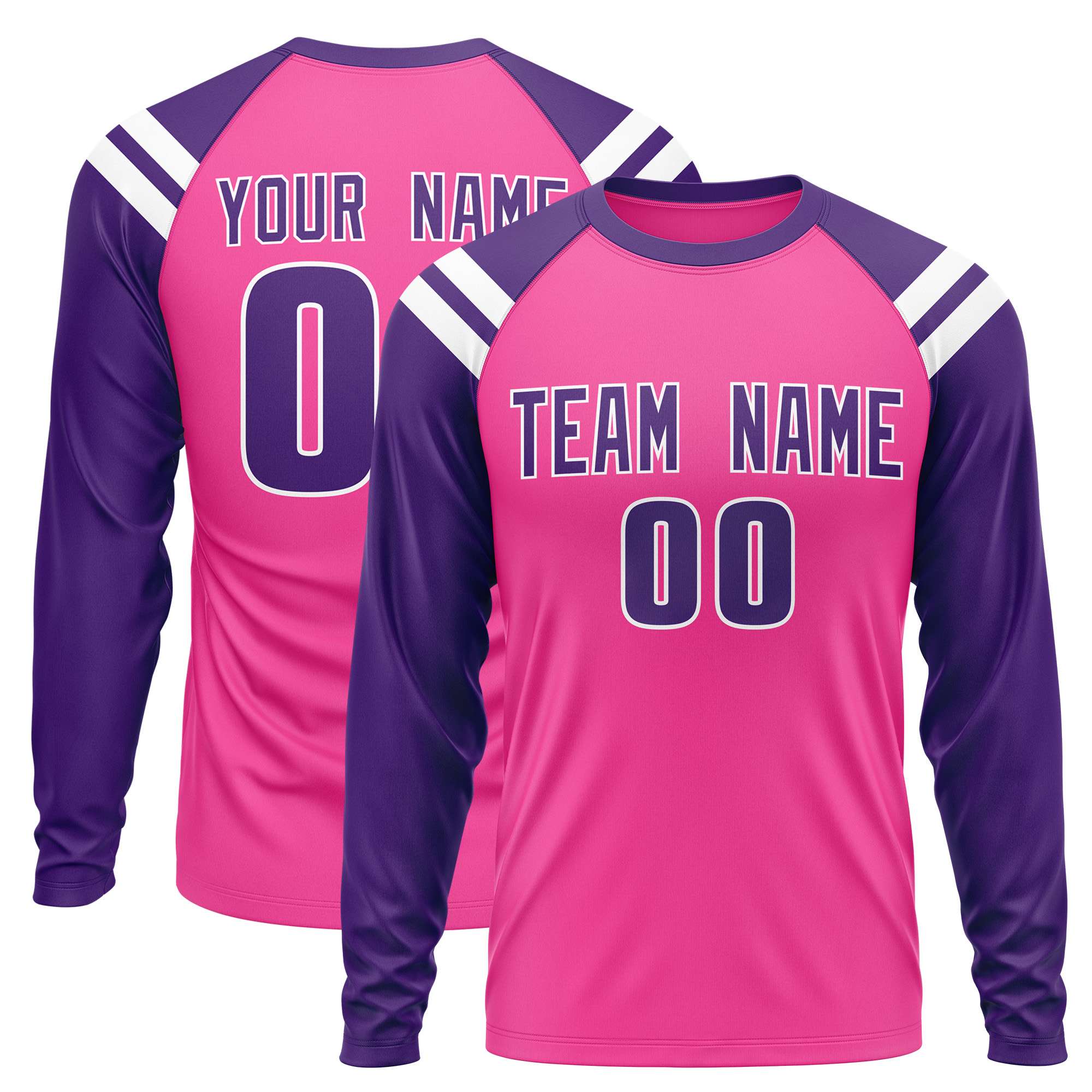 Custom Pink Purple-White Crew Neck Personalized Raglan Long Sleeve Performance T-Shirt