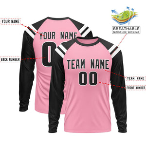 Custom Light Pink Black-White Crew Neck Personalized Raglan Long Sleeve Performance T-Shirt