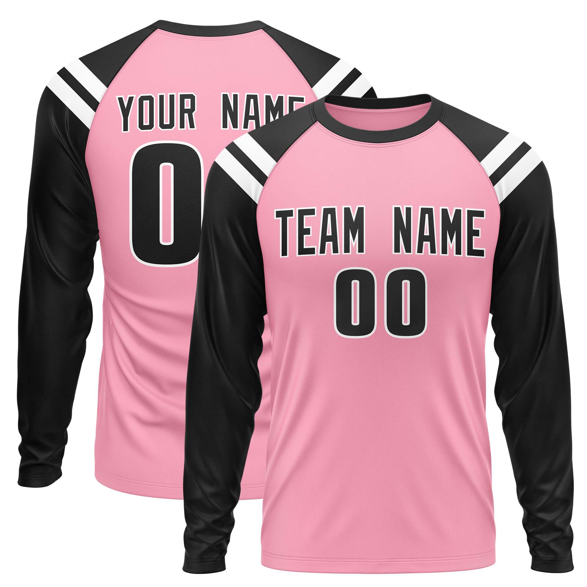 Custom Light Pink Black-White Crew Neck Personalized Raglan Long Sleeve Performance T-Shirt