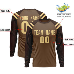 Custom Light Brown Brown-Khaki Crew Neck Personalized Raglan Long Sleeve Performance T-Shirt