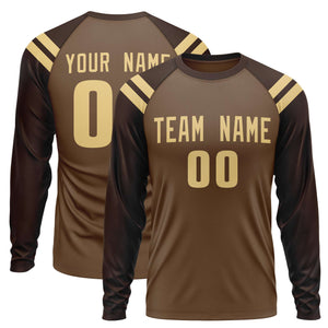 Custom Light Brown Brown-Khaki Crew Neck Personalized Raglan Long Sleeve Performance T-Shirt