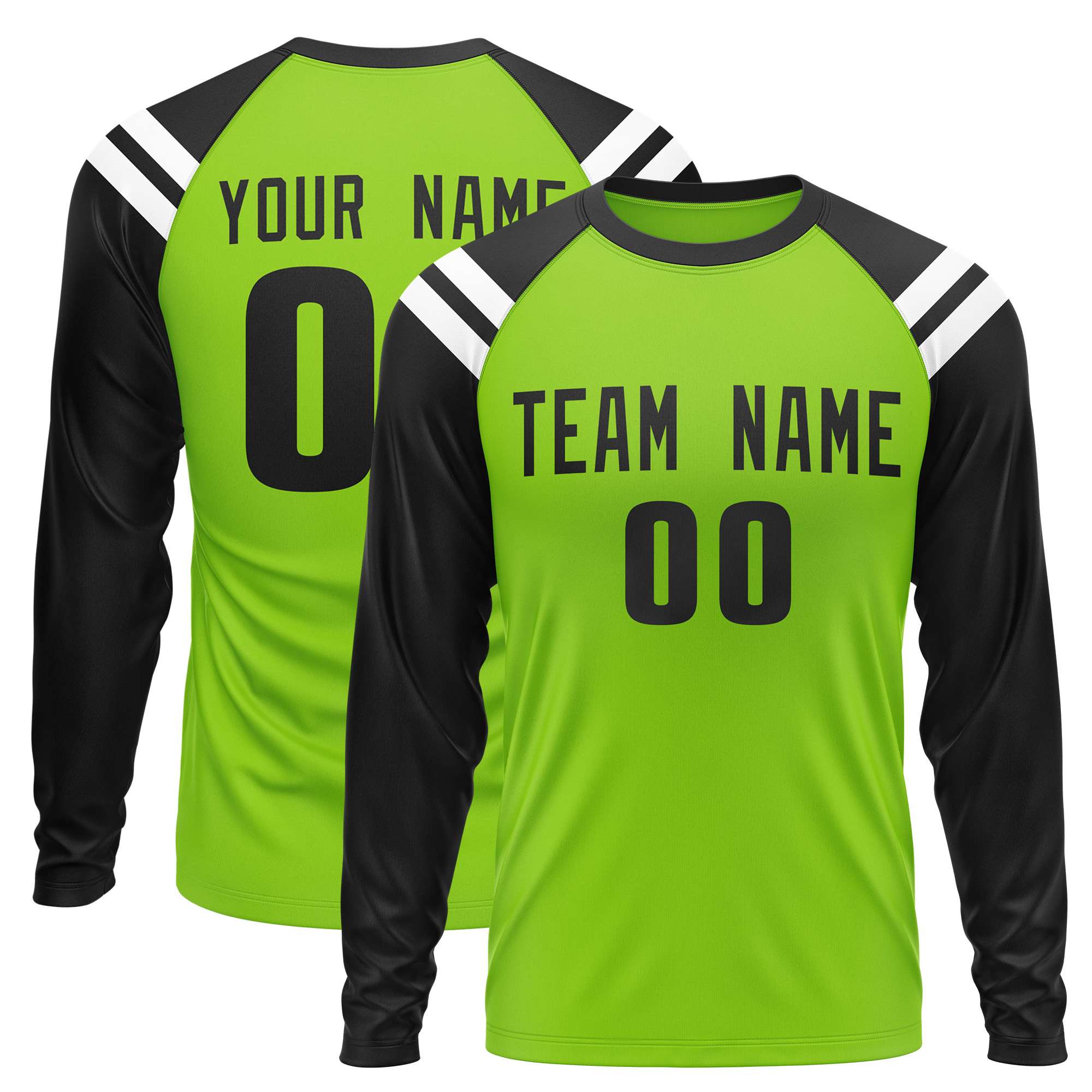 Custom Neon Green Black-White Crew Neck Personalized Raglan Long Sleeve Performance T-Shirt