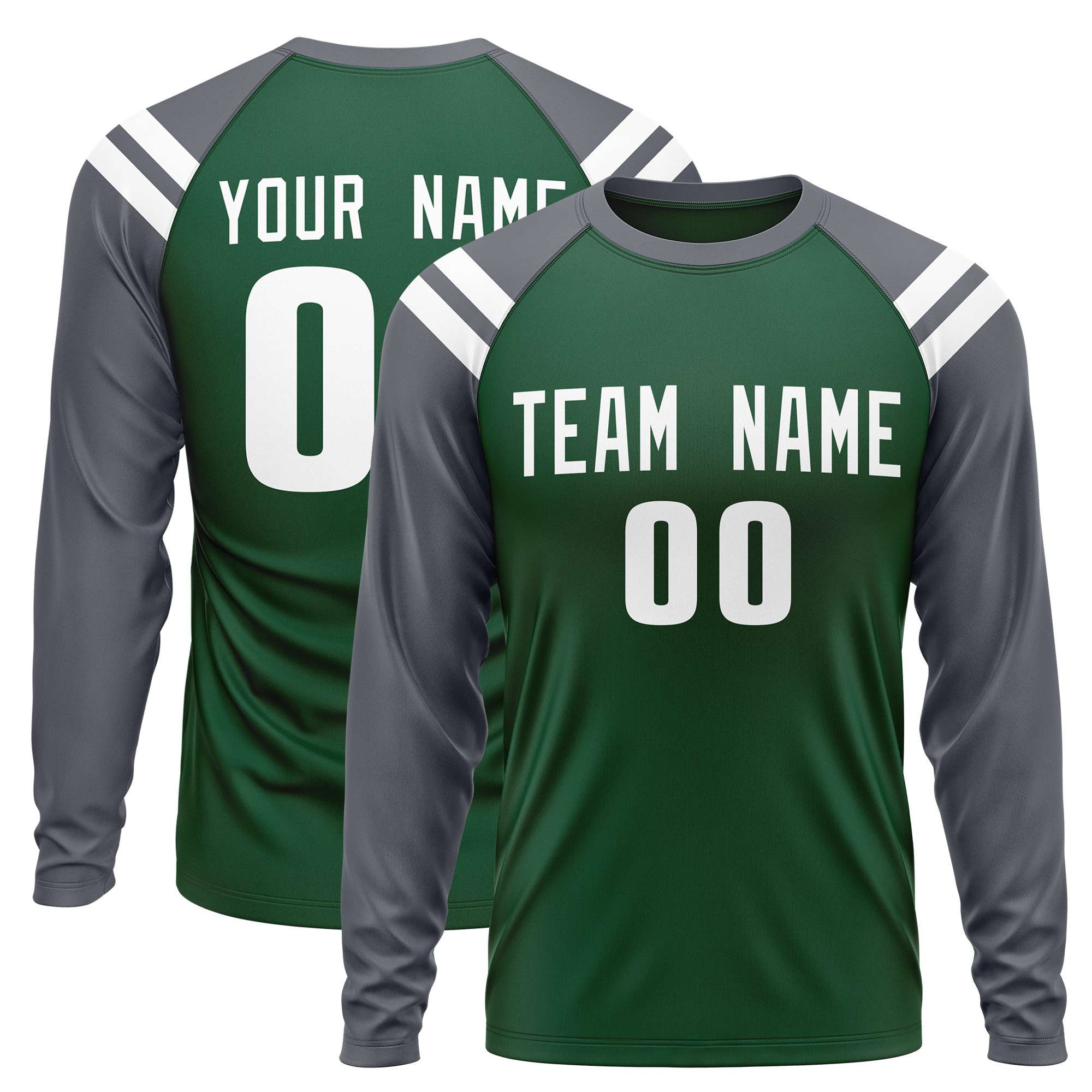 Custom Green Dark Gray-White Crew Neck Personalized Raglan Long Sleeve Performance T-Shirt