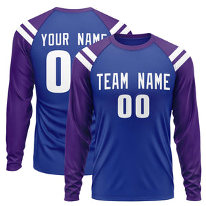 Custom Royal Purple-White Crew Neck Personalized Raglan Long Sleeve Performance T-Shirt