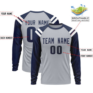 Custom Dark Gray Navy-White Crew Neck Personalized Raglan Long Sleeve Performance T-Shirt