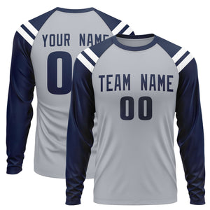 Custom Dark Gray Navy-White Crew Neck Personalized Raglan Long Sleeve Performance T-Shirt