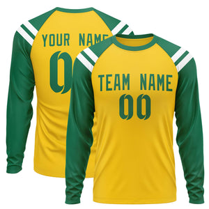 Custom Gold Kelly Green-White Crew Neck Personalized Raglan Long Sleeve Performance T-Shirt